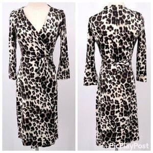 Diane Von Furstenberg classic wrapdress sz 4 BoxI cheetah print 3/4 sleeves
